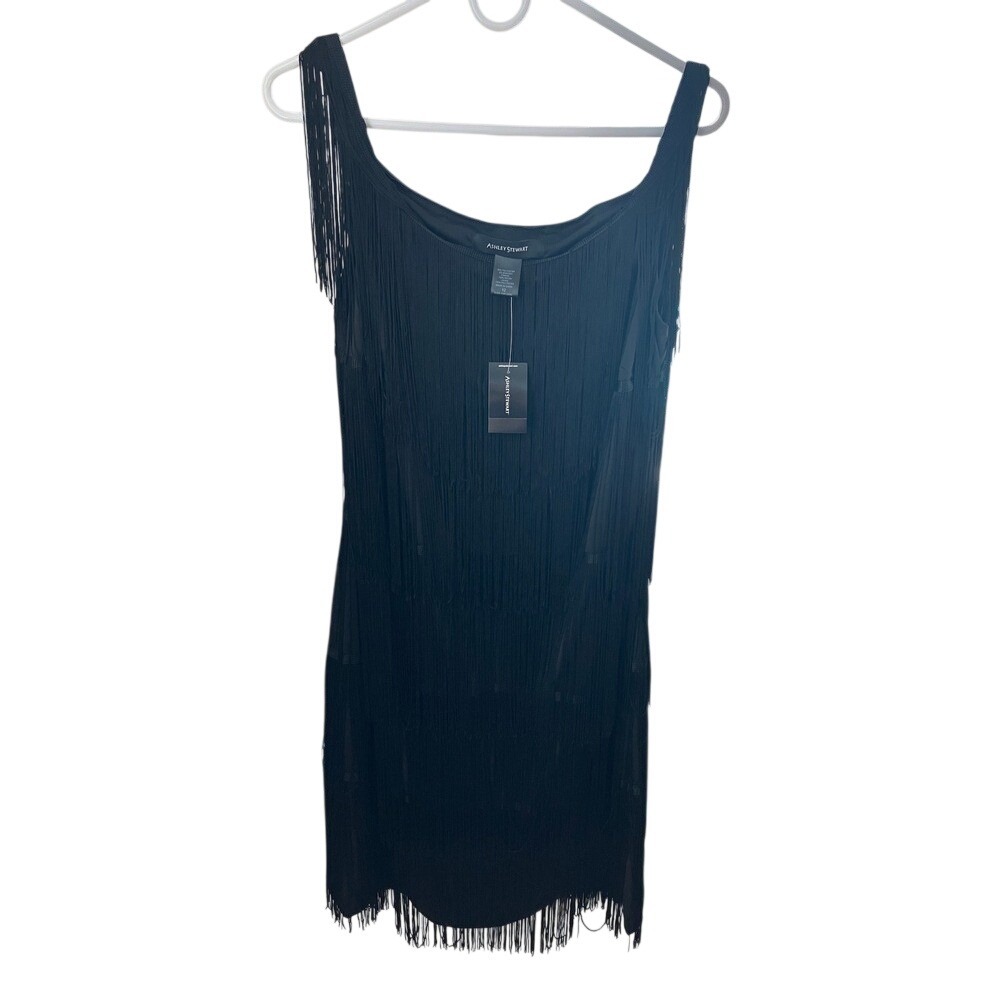 Ashley Stewart Fringe Dress Black Sleeveless Party‎ Cocktail Flapper NWT
